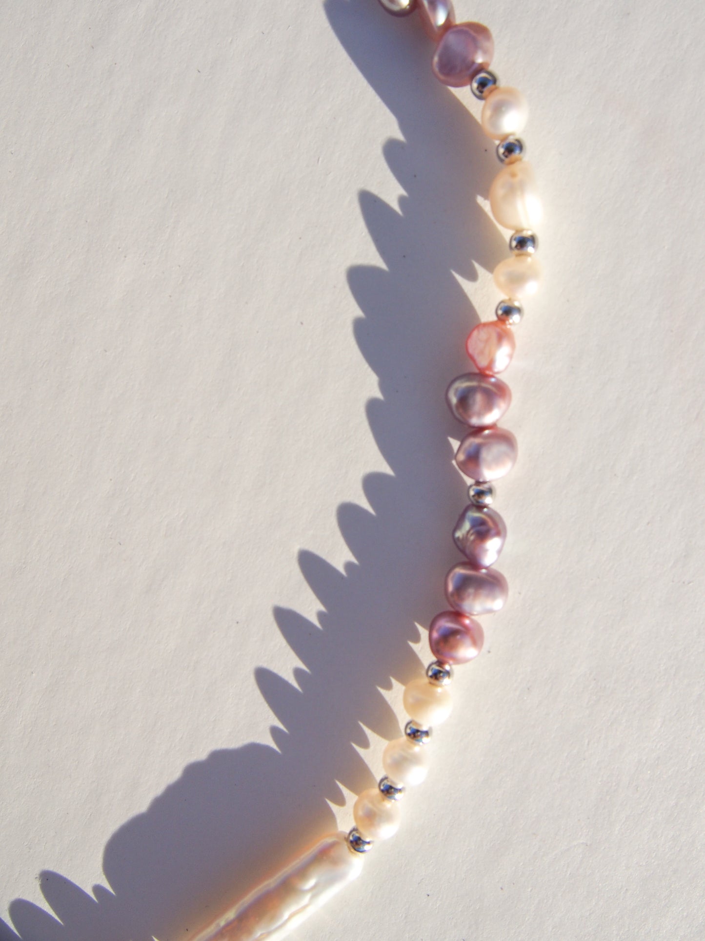 Pink Purple Pearl Silver Necklace