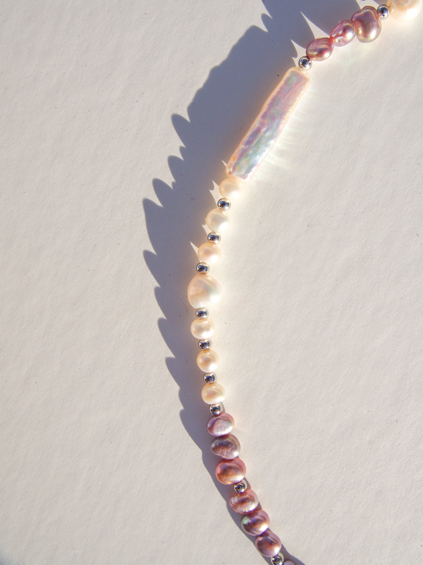 Pink Purple Pearl Silver Necklace