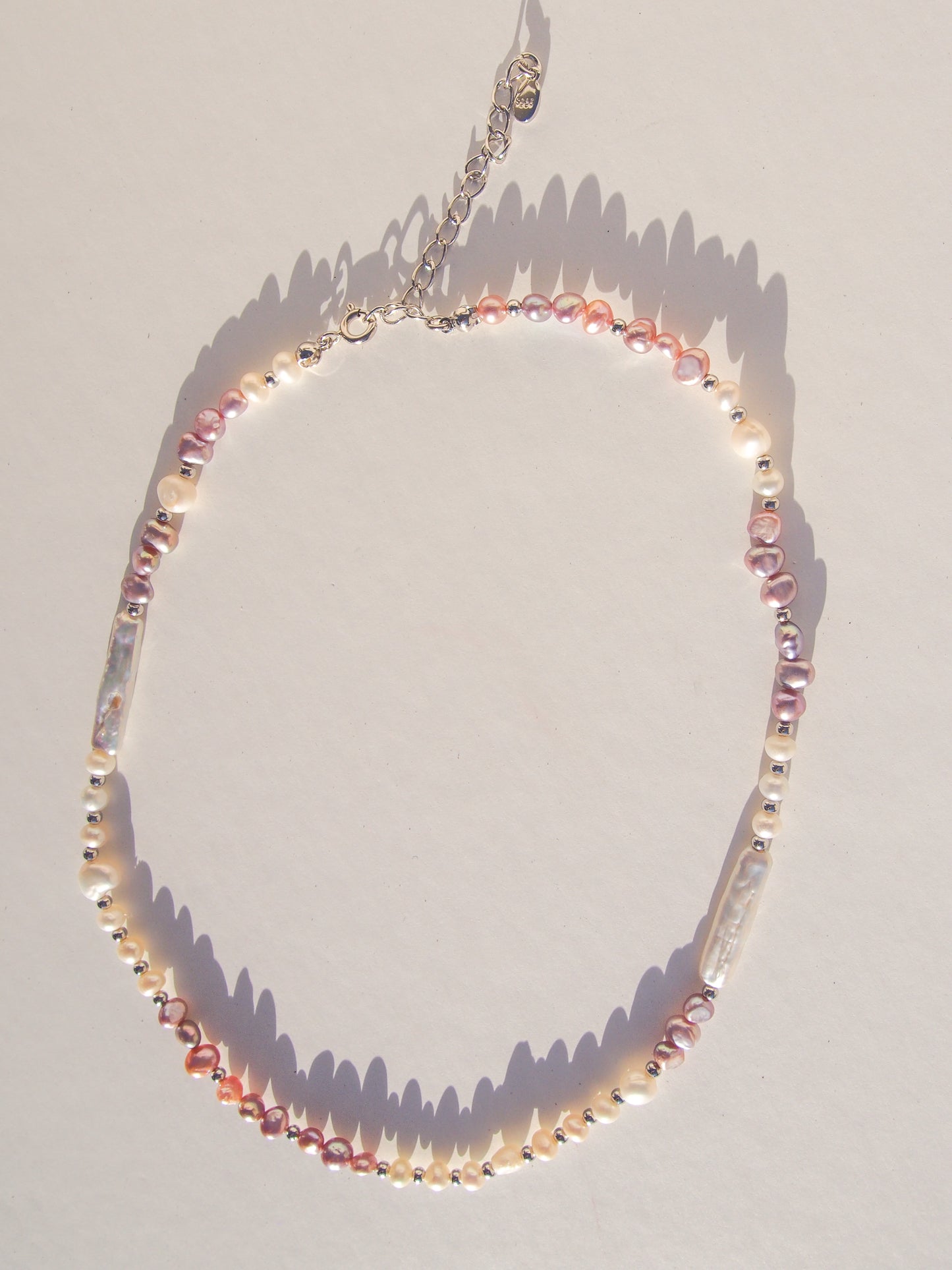 Pink Purple Pearl Silver Necklace