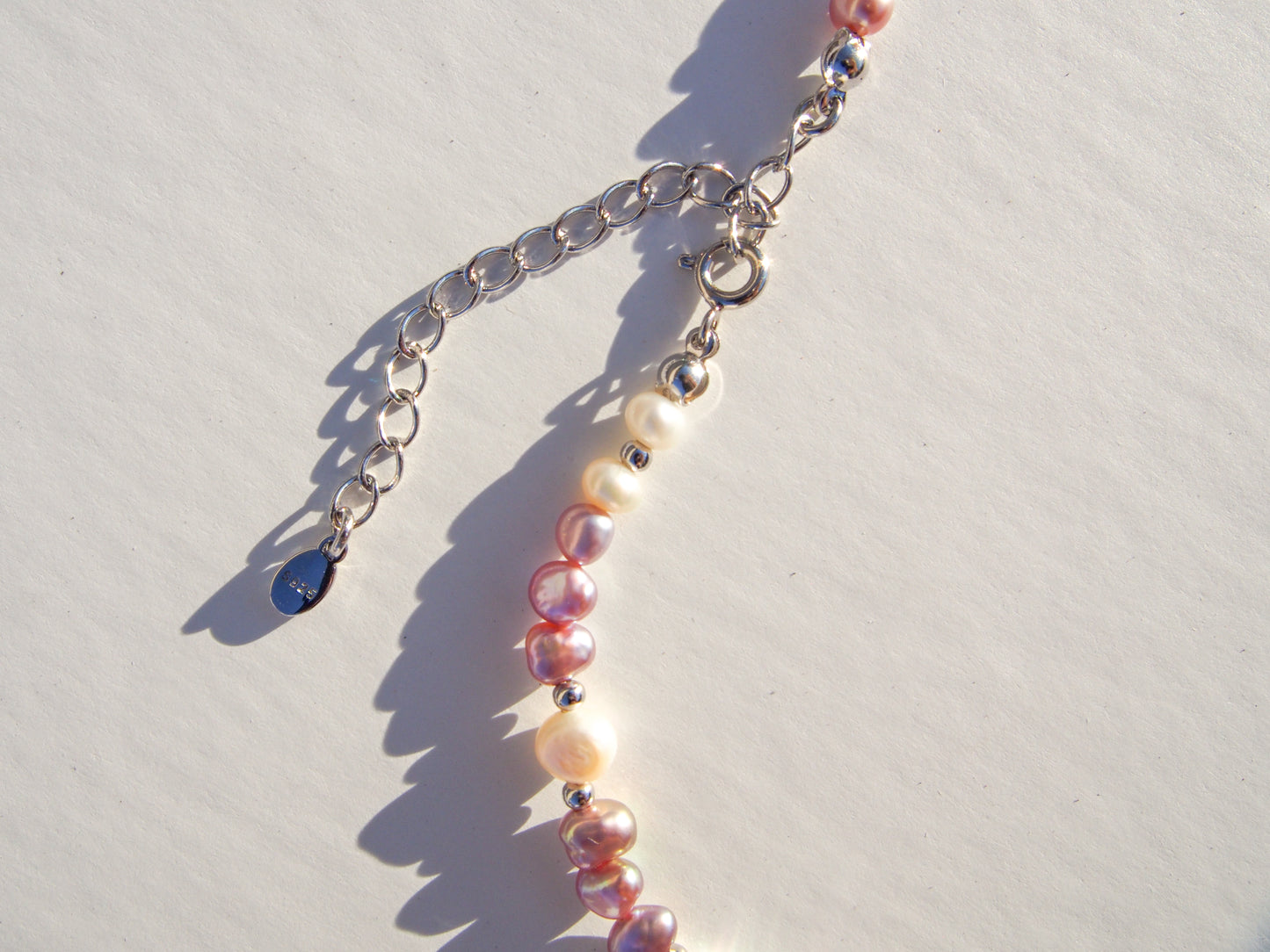 Pink Purple Pearl Silver Necklace